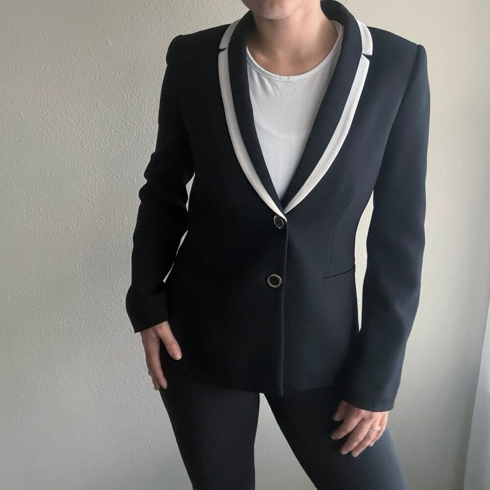 Tahari Aurthur S. Lavine Black White Blazer tailored  minimalist monochrome work